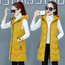 Autumn and winter clothes down cotton vest womens long Korean version of slim body warm cotton waistcoat vest size hooded coat tide