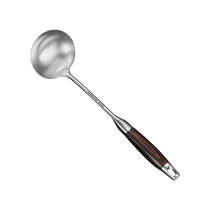 German soup spoon 316 stainless steel household large soup anti-scalding spoon thickened kitchen utensils long wooden handle porridge spoon frying spoon