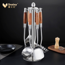 Kitchenware Suit 304 Stainless Steel Pan Shovel Kitchen Saute Scoop Spoon 7 Pieces Home Wood Handle Iron Shovel Full Set