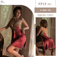 7717 Бургундия элегантная шелковая ночная рубашка