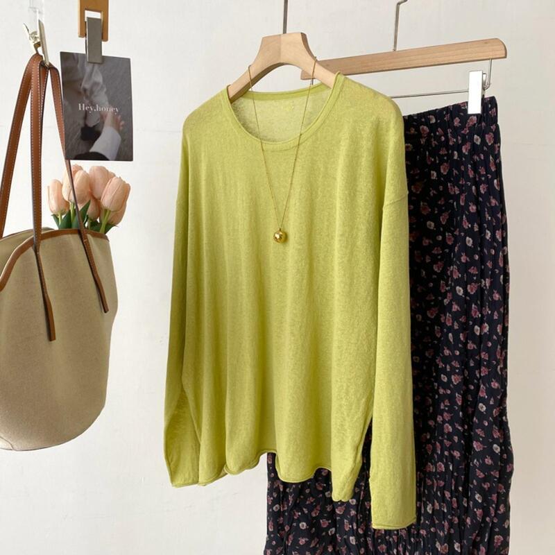 Breathable Yarn High-Quality Romany 16-Gauge Round-Neck Knitwear Linen Cotton Thin Breathable Cover-Up 96506