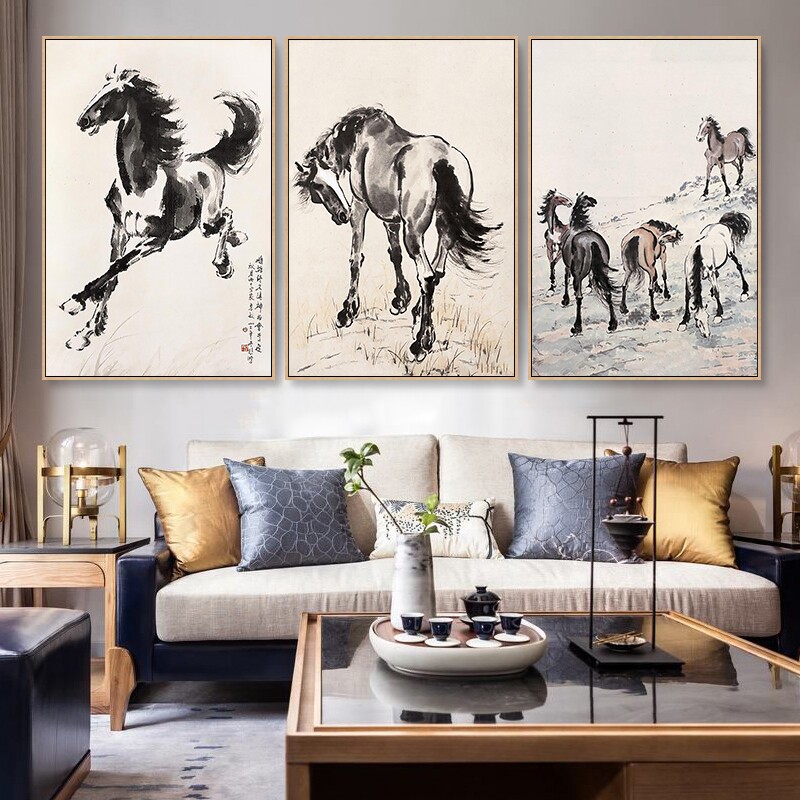 Xu Beihong famous painting diy digital oil painting hand-painted coloring acrylic oil painting Chinese style ink horse decorative painting
