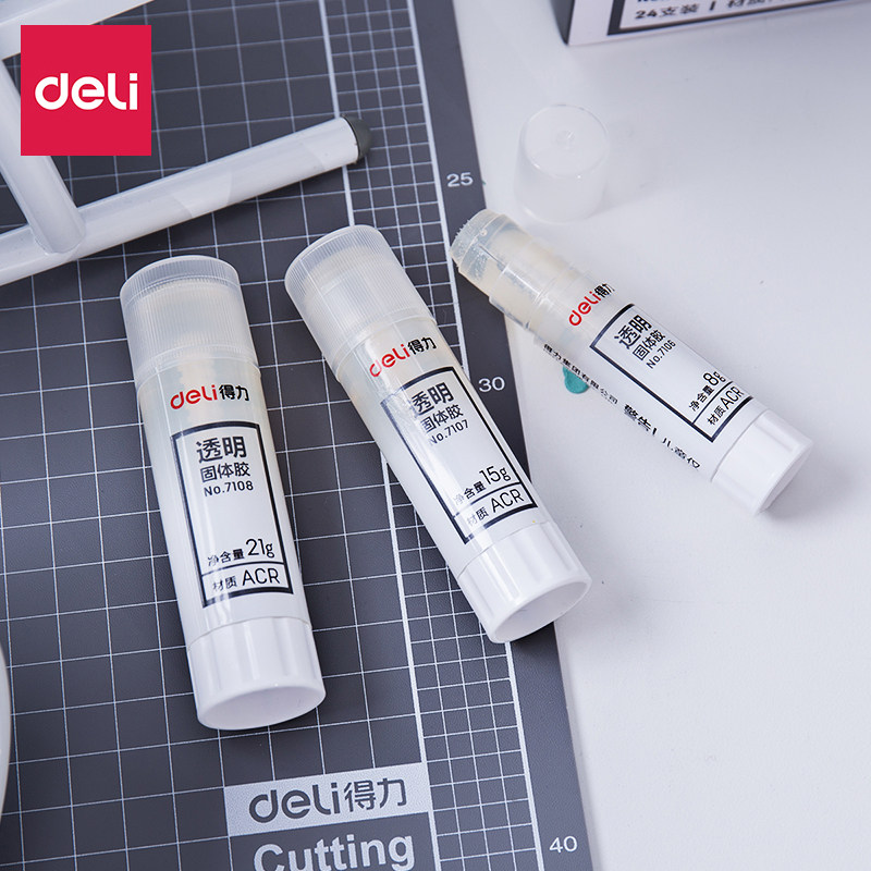 Deli transparent solid glue Student glue stick High viscosity 21g variable color 8g jelly color cute cartoon 15g office bill adhesive solid glue Children DIY handmade class making glue
