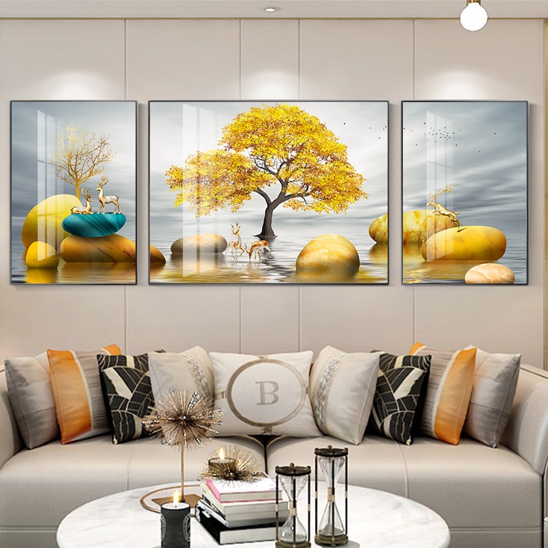 Living room decorative painting sofa background wall painting modern minimalist atmosphere light luxury high-end triple mural new Chinese style