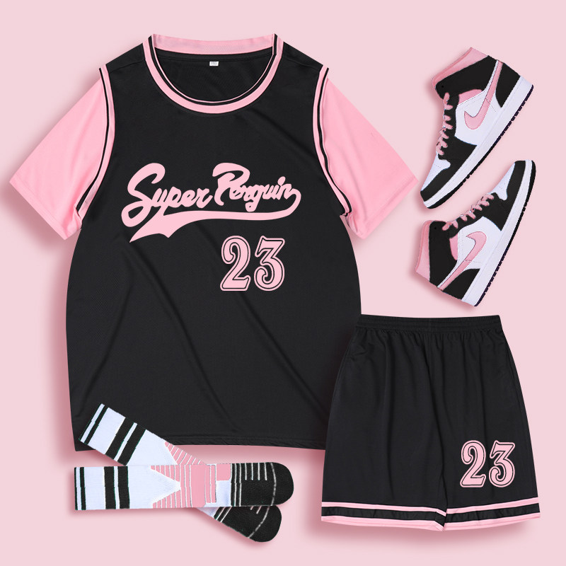 Basketball jersey women's suit summer custom fake two pieces of sports competition team uniform girls short sleeves T-shirt class uniform print size