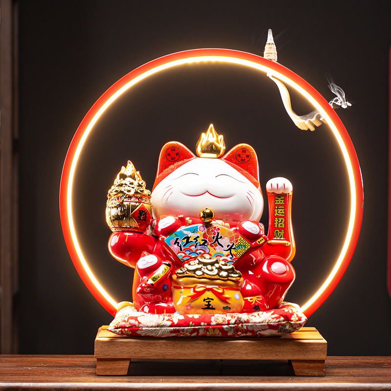 Property Cat Swing Piece Electric Rocking Hand Big Opening Gift Idea Home Living Room Store Collection Silver Counter Decoration Furnishing