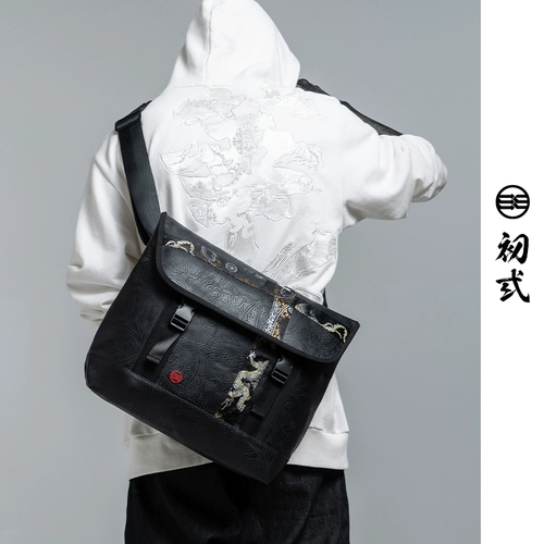 初弎 Сумка на одно плечо подходит для мужчин и женщин, сумка через плечо, дракон и феникс, с вышивкой