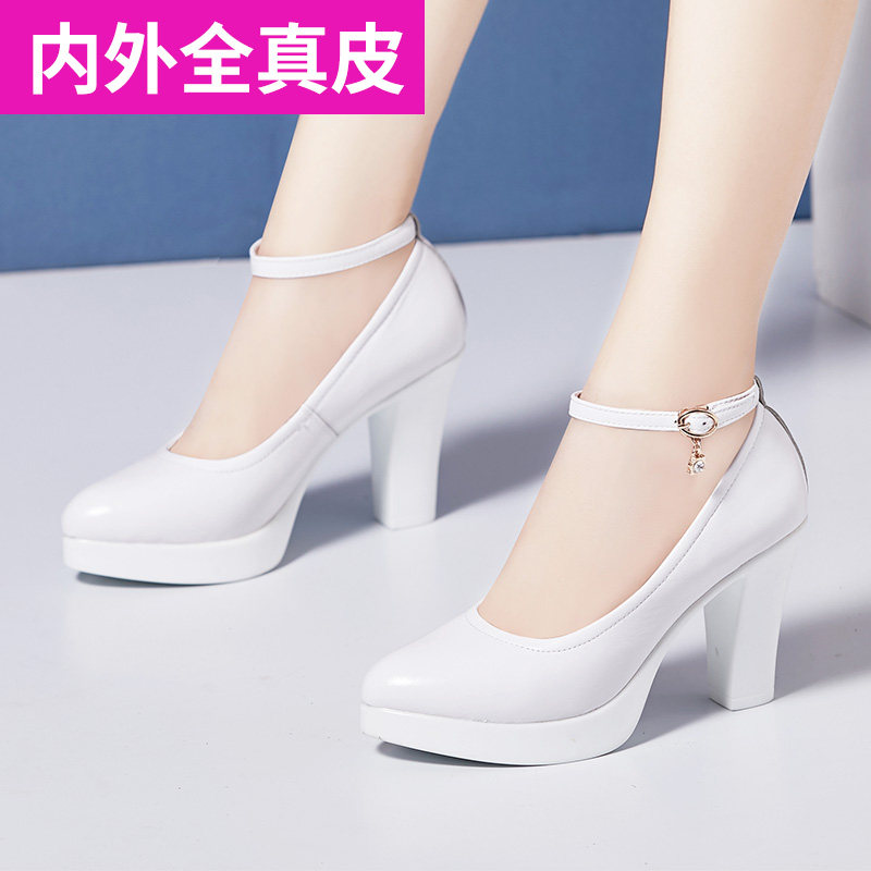 Cheongsam show training special T stage performance high heels thick heel waterproof platform white leather model catwalk single shoes women