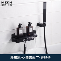 Nordic all-copper shower bathtub dual-purpose waterfall faucet hotel with black cylinder side style hot and cold shower set
