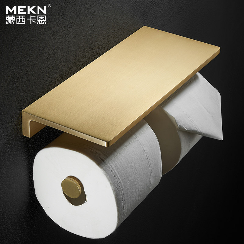 Nordic Solid Full Copper Wire Drawing Golden Makeup Room Shelf Hotel Roll Toilet Paper Instrumental Brass Toilet phone towel rack