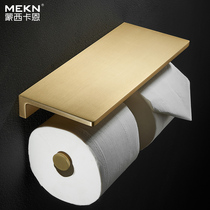 Nordic Solid Full Copper Wire Drawing Golden Toilet Shelf Hotel Roll Paper Instrumental Brass Toilet phone towel rack