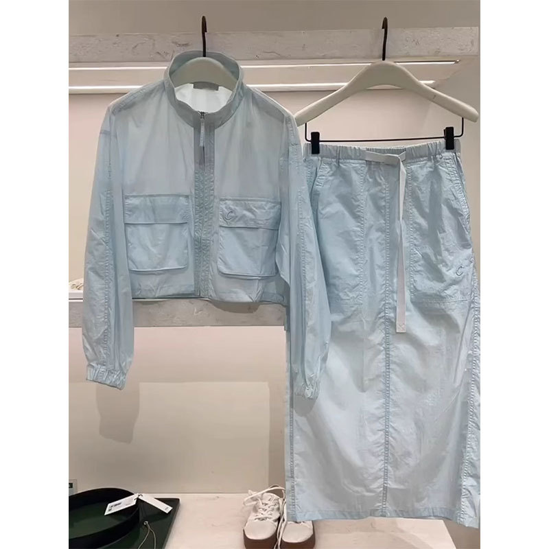 Summer Outfit with a High-End Feel 2026 Super Popular New Women's Outdoor Casual Blue Sun Protection Jacket Two-Piece Suit Dress Summer Outfit with a High-End Feel 2026 Super Popular New Women's Outdoor Casual Blue Sun Protection Jacket Two-Piece Suit Dress