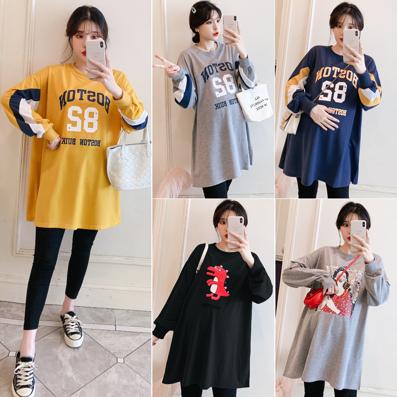 Maternity autumn fashion suit 2019 new Korean casual thick cotton in the long version of the spring and autumn tide mother two-piece set