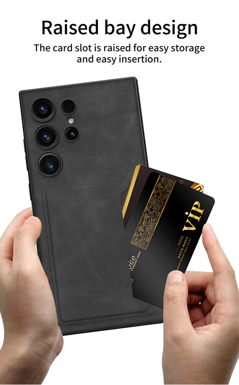 Business Synthetic Leather Card Holder Kickstand Wireless Charging Compatible S24, S24 Plus, S24 Ultra Samsung Phone Case