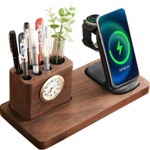 Black walnut wood solid pencil pen pen pen frame pen pen frame three in one wireless charger