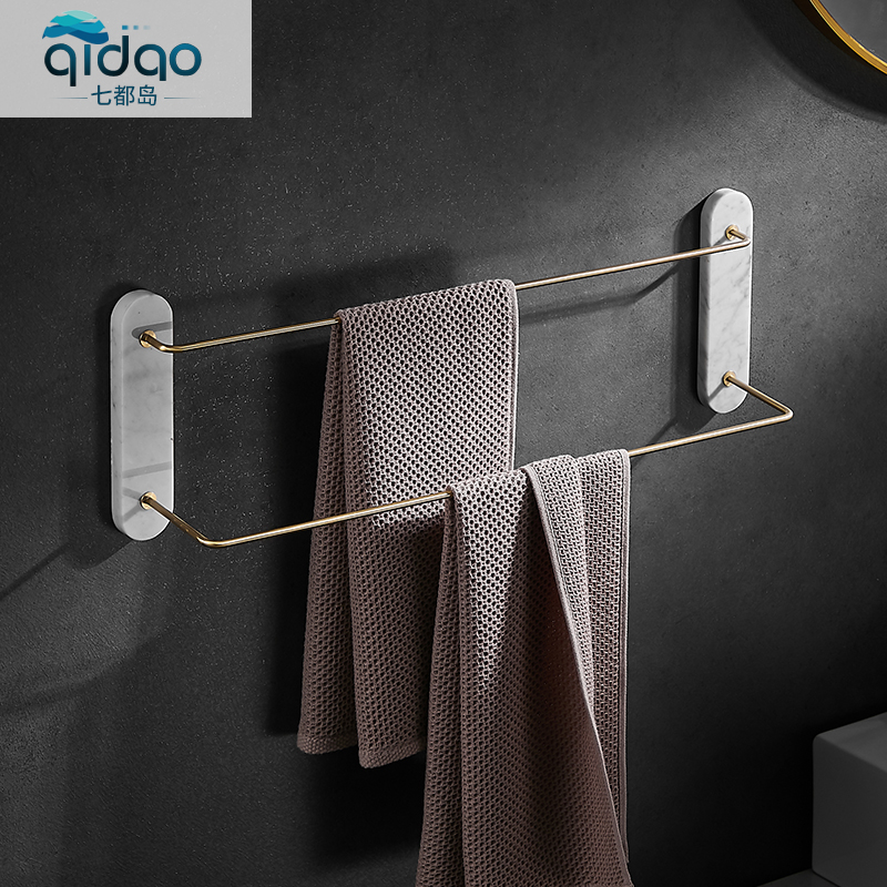 Lightweight Marble Bathroom Towel Rack Dressing Room Double Rod Full Copper Brushed Gold Towel Rod Wall Mount Single Rod