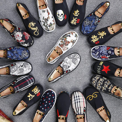 老北京布鞋男一脚蹬懒人鞋西山豆豆鞋社会休闲透气潮流社会女2019