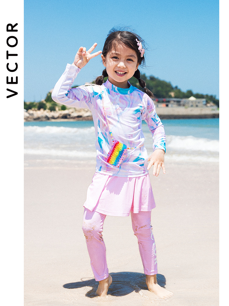 VECTOR swimsuit children girls split sunscreen quick-drying long sleeves long pants boys hot spring warm primary school swimwear