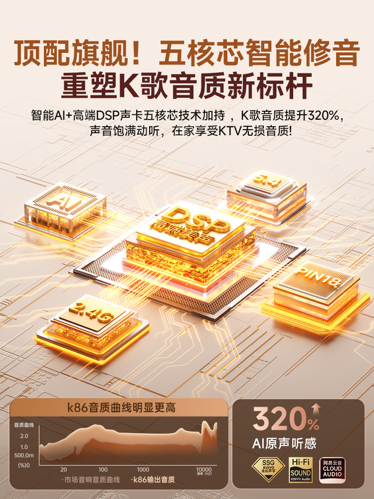 Jinyun K86 Singing Microphone with Integrated Speaker and Display, Small Singing Machine for Ktv, Home Use, Bluetooth