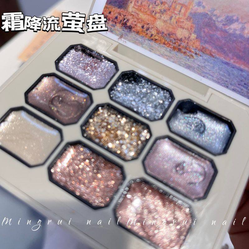 Retro Autumn and Winter Solid Gel with Metallic High-End Feel, Sparkling Platinum Glitter Nine-Grid Phototherapy Gel