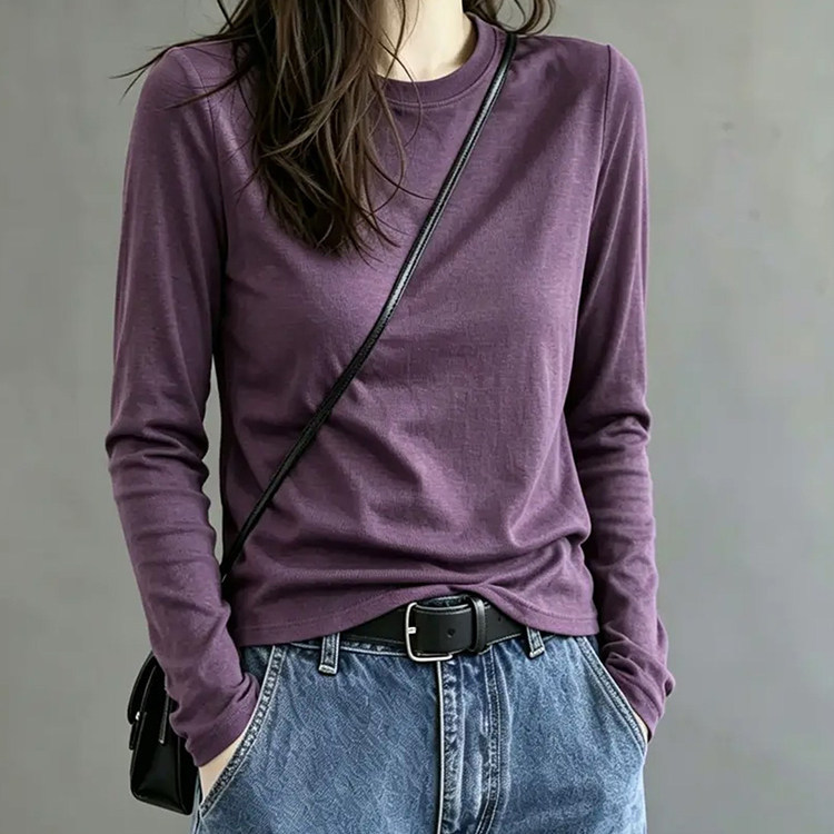 Light Luxury Purple Long-Sleeved T-Shirt for Women, 2026 Autumn, Loose Fit, Inner Layer, European High-End Light Luxury Top Light Luxury Purple Long-Sleeved T-Shirt for Women, 2026 Autumn, Loose Fit, Inner Layer, European High-End Light Luxury Top