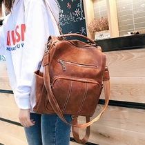 Super fire backpack womens soft leather large capacity 2019 New Tide Korean fashion versatile three-use multi-function