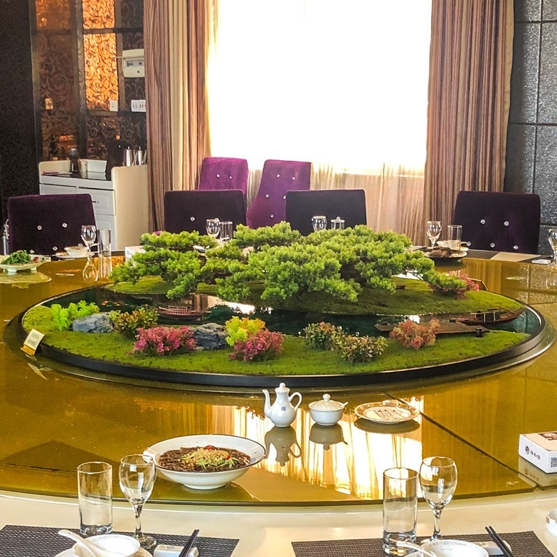 Chinese-style hotel dining table large round table ornaments in the middle of the decorative flower ornaments turntable decorative flower plate scenery micro landscape Jiangnan