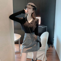 MENTMAR early autumn light cooked ethos foreign brother-in-law Temperament Professional Knit Skirt Two Suits Women Fashion