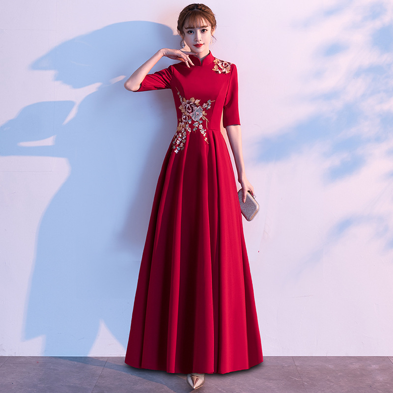 Cheongsam for elementary school students, elite long skirt, dress, with embroidery