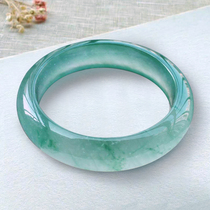 Natural jadeite bracelet jade ice species floating flower Sun Green a goods raw stone women Spring belt color thin strip round Noble Concubine