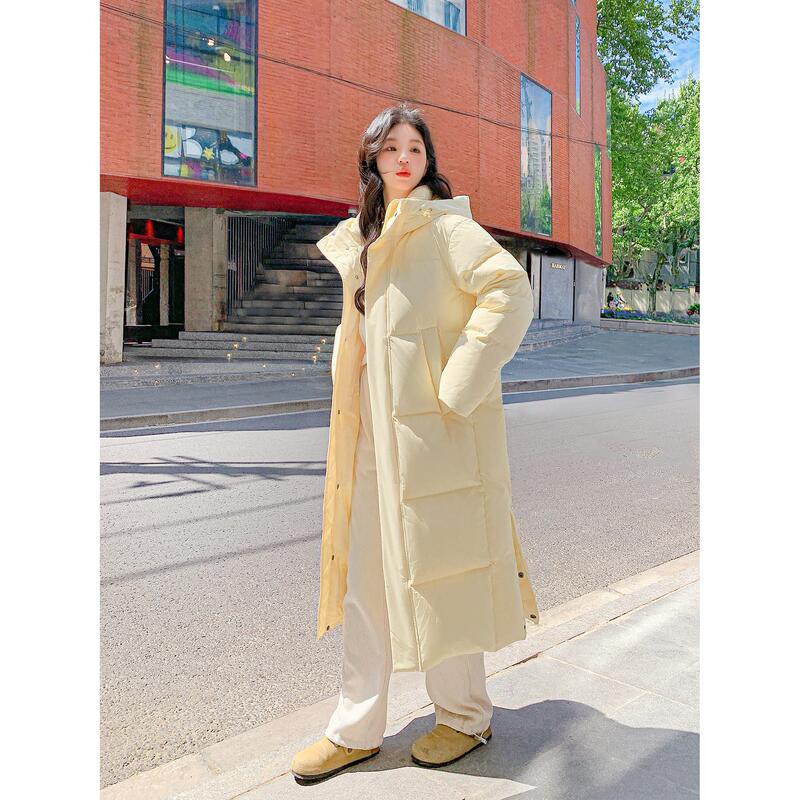 Yuyuxili Long down Jacket for Women, Extra Long Over-The-Knee 2025 New Style, Loose Fit, Couple's Thickened White Duck down Winter Coat