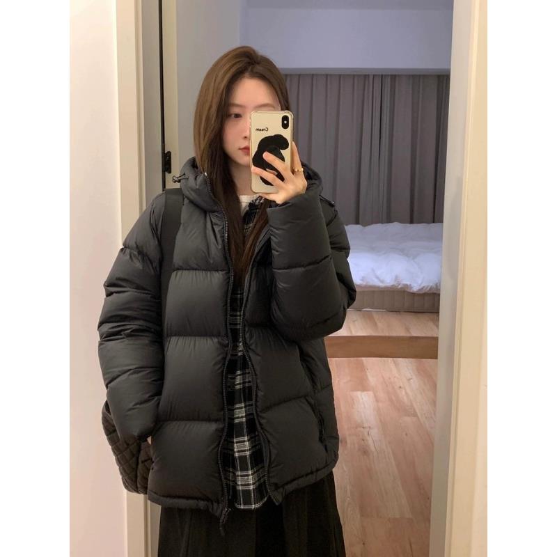 Short down Jacket for Men and Women, Couple Style, 2025 New Model, Thickened White Duck Down, Black Hooded Puffer Jacket for Winter