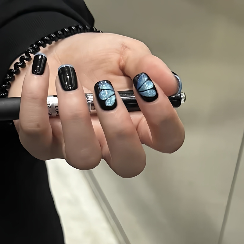 Twilight Butterfly Cat Eye Butterfly Flashing Handmade Wearable Nails Fearless Contract Twilight Butterfly Same Style Nail Art Handmade Nails