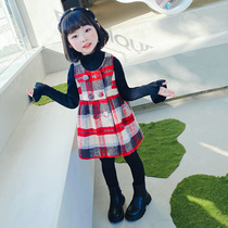 Girls hair Han version Vest Dress 2021 Winter New Plaid Dress Polo Dress Foreigner 100 hitch a little girls dress