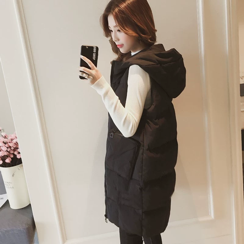 Mùa thu và mùa đông mới kích thước lớn của phụ nữ mid-down xuống cotton vest Hàn Quốc dày áo ghi lê áo ghi lê lỏng thắt lưng - Áo vest