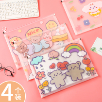 Cartoon transparent A4 file bag pull edge file bag portable cram bag hipster large capacity information bag plastic test paper storage bag student waterproof simple children Korean version of large capacity zipper