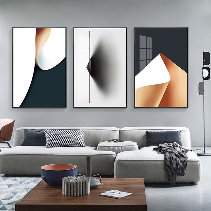 Living room sofa background wall mural triptych Nordic style minimalist modern simple hanging painting abstract painting water atmosphere