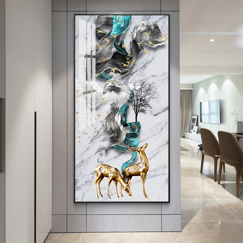 Light luxury crystal porcelain porch decoration painting modern minimalist lucky feng shui painting corridor aisle elk fantasy home painting