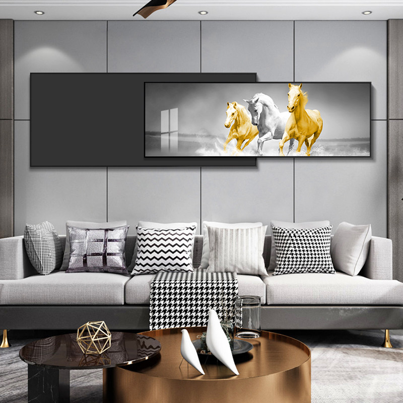 Light luxury crystal porcelain living room decorative painting sofa background wall bedroom bedside painting horse to successful double-layer combination mural