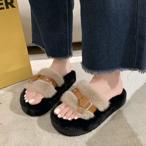 Ремень, пряжка, тапочки, небольшая дизайнерская обувь на платформе для офиса, осенний, тренд сезона