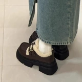 Лоферы на платформе, зимняя утепленная удерживающая тепло коричневая обувь в английском стиле для кожаной обуви, в британском стиле