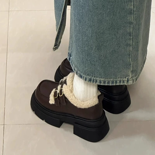 Лоферы на платформе, зимняя утепленная обувь, удерживающие тепло туфли в английском стиле для кожаной обуви, в британском стиле