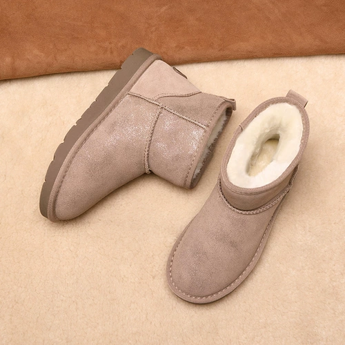 Кожаные короткие сапоги, флисовые удерживающие тепло туфли, из натуральной кожи