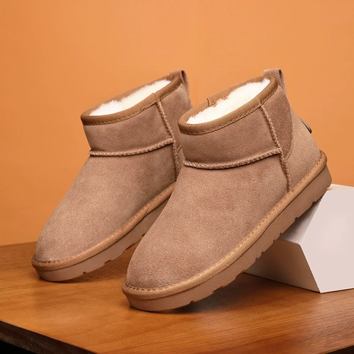 Новинка 2024 года, универсальные зимние ботинки из овчины в западном стиле, женская зимняя теплая шерстяная хлопковая обувь, ботинки