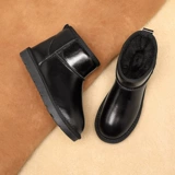 Кожаные флисовые удерживающие тепло короткие сапоги, из натуральной кожи