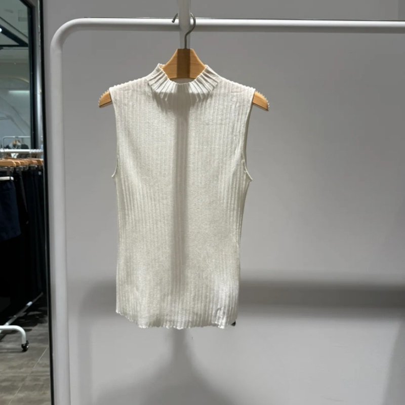 Mm Maimaijia 2025 Autumn New Sleeveless Slim High-Neck Knitted Sweater Vest Women's Top 5g7232621