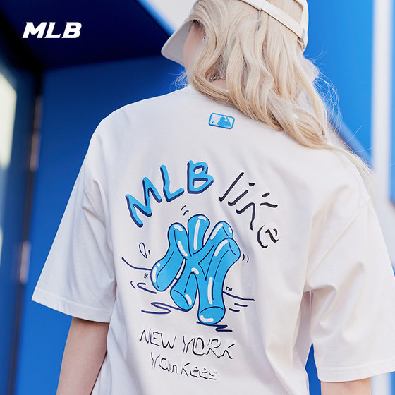 MLB 공식 남녀 커플 스포츠 티셔츠 LIKE 프린트 반팔 캐주얼 라운드 넥 루즈 여름 TSL10