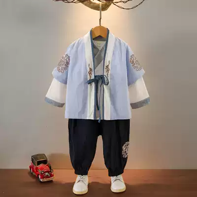 Hanfu boys Chinese style ancient costume three-piece children Tang costume spring and autumn Chinese learning clothing baby Chinese clothing young men clothing