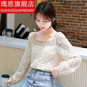 2020 mùa xuân dress mới dài tay ngọt Siêu Tiên ren áo sơ mi nữ kiểu ren Top với một áo sơ mi phẳng đáy