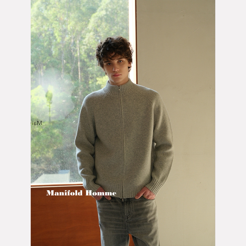 Manifold｜100% New Zealand Wool Commuter Simple Double-Zipper Knit Cloud-Pattern Quiet Luxury Sweater Cardigan